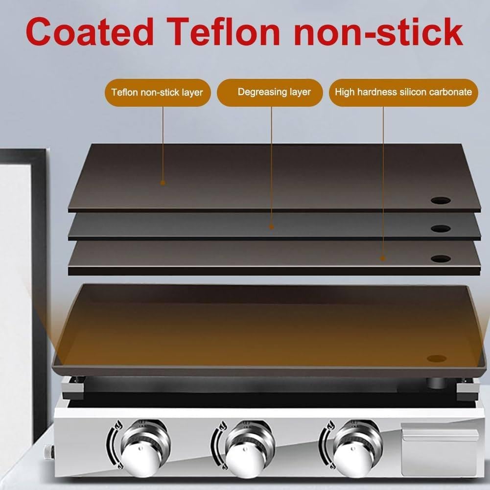 Portable Gas Grill Propane Tabletop Grill 3 Burners Gas Griddle 23 Inch Flat Top Grill for Outdoor Cooking While Party, Picnicking Or Camping，670x414x190mm