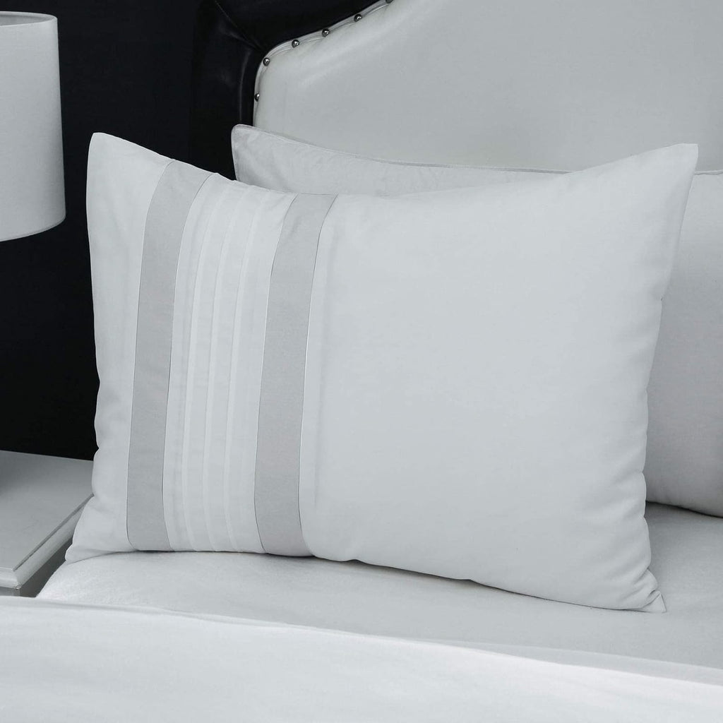 Chezmoi Collection Ariel 7-Piece Gray Geometric Chenille Embroidery Pleated Striped Comforter Bedding Set, Oversized King Size