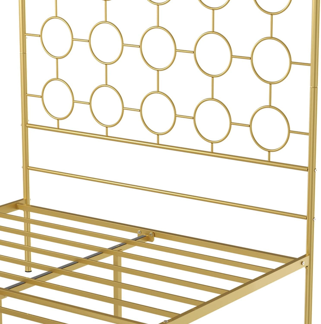 Gold Metal Canopy Bed Frame King/Mattress Foundation with Steel Slat Support/No Box Spring Needed/Easy Assembly (Gold, King)