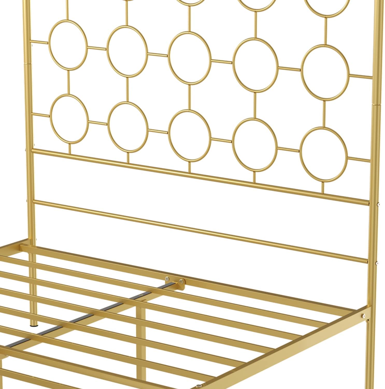 Gold Metal Canopy Bed Frame King/Mattress Foundation with Steel Slat Support/No Box Spring Needed/Easy Assembly (Gold, King)