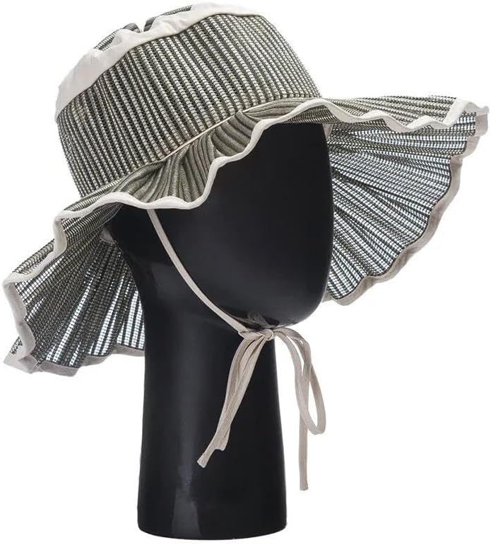 Women's Wide Brim Straw Sun Hat with Pleated Belt Strap Large Summer Beach Cap