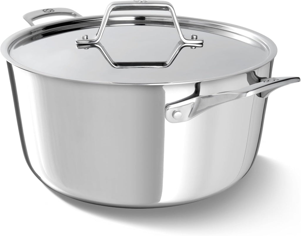 Calphalon Premier Polished 5-Ply Stainless Steel Cookware w/Turbo Heat Tech 6Qt Stock Pot with Lid, Induction, Oven Safe 500F, PFOA Free, Polished Stainless Silver