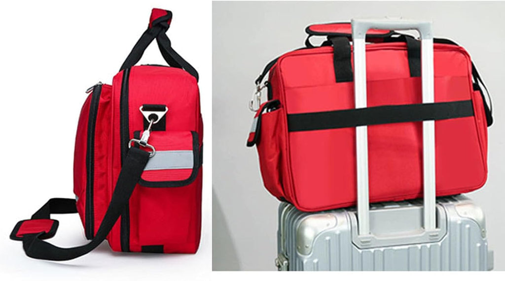 Compact Professional First Aid Kit, Portable Medical Visit Shoulder Bag, Multi-Compartment Supplies Refrigerated Storage(Red)