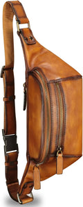 Genuine Leather Fanny Pack for Women and Men Vintage Real Leather Waist Bag Hip Bum Crossbody Sling Bags (Brown)