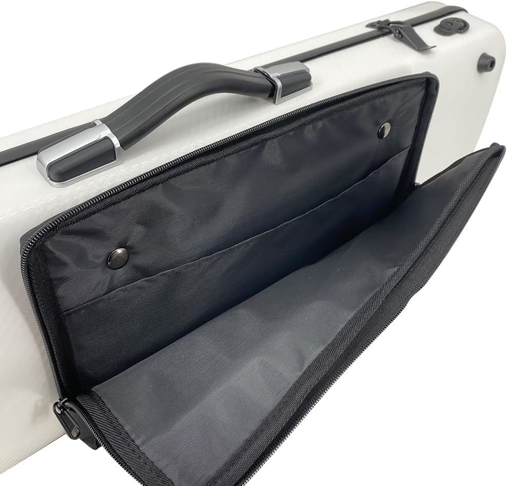 Violin case 4/4 Full size High strength Carbon fiber hard shell Durable handles Internal storage with Backpack straps Music Sheet bag (White)
