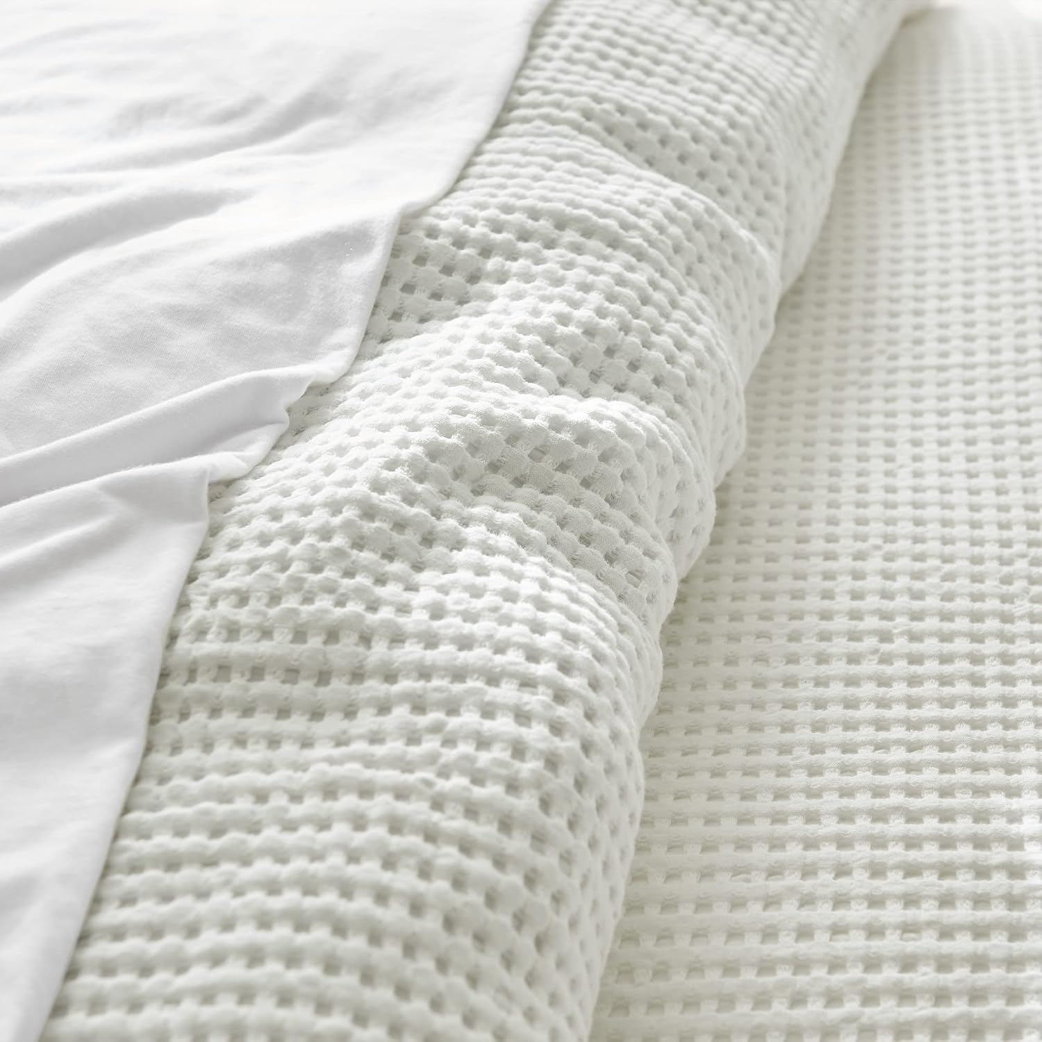 Levtex Home Mills Waffle Queen Duvet Cover Set (90x94in) with 2 Pillow Shams (26x20in) - Cream - 100% Cotton Queen Size Duvet Cover Set - Soft, Pre-Washed