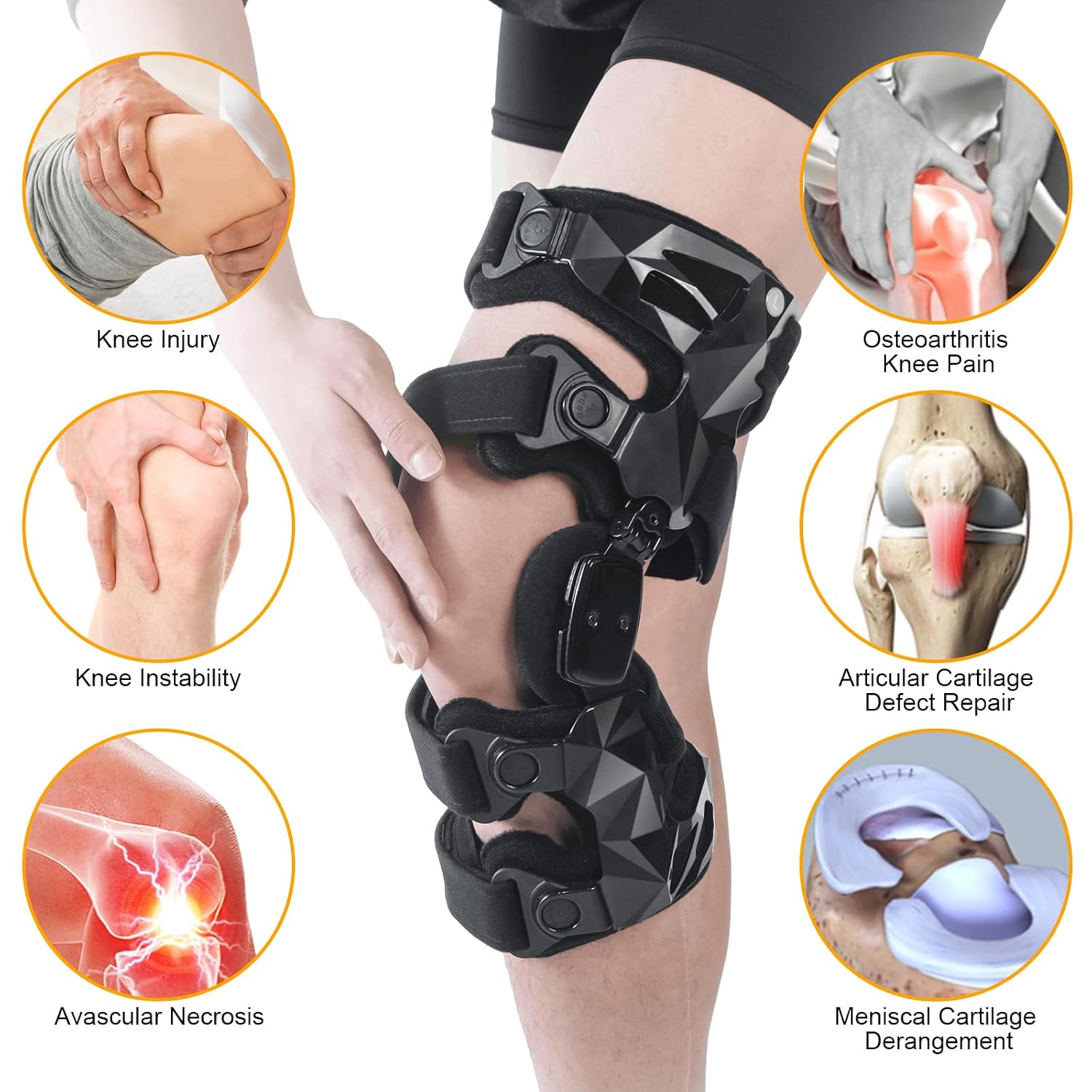 OA Unloader Knee Brace with Sleeves and Anti-Strap for Osteoarthritis, Load Rheumatoid Arthritis, Bone on Bone Offloader, Cartilage Repair, Degeneration, Lateral knee Brace Lattice Black L