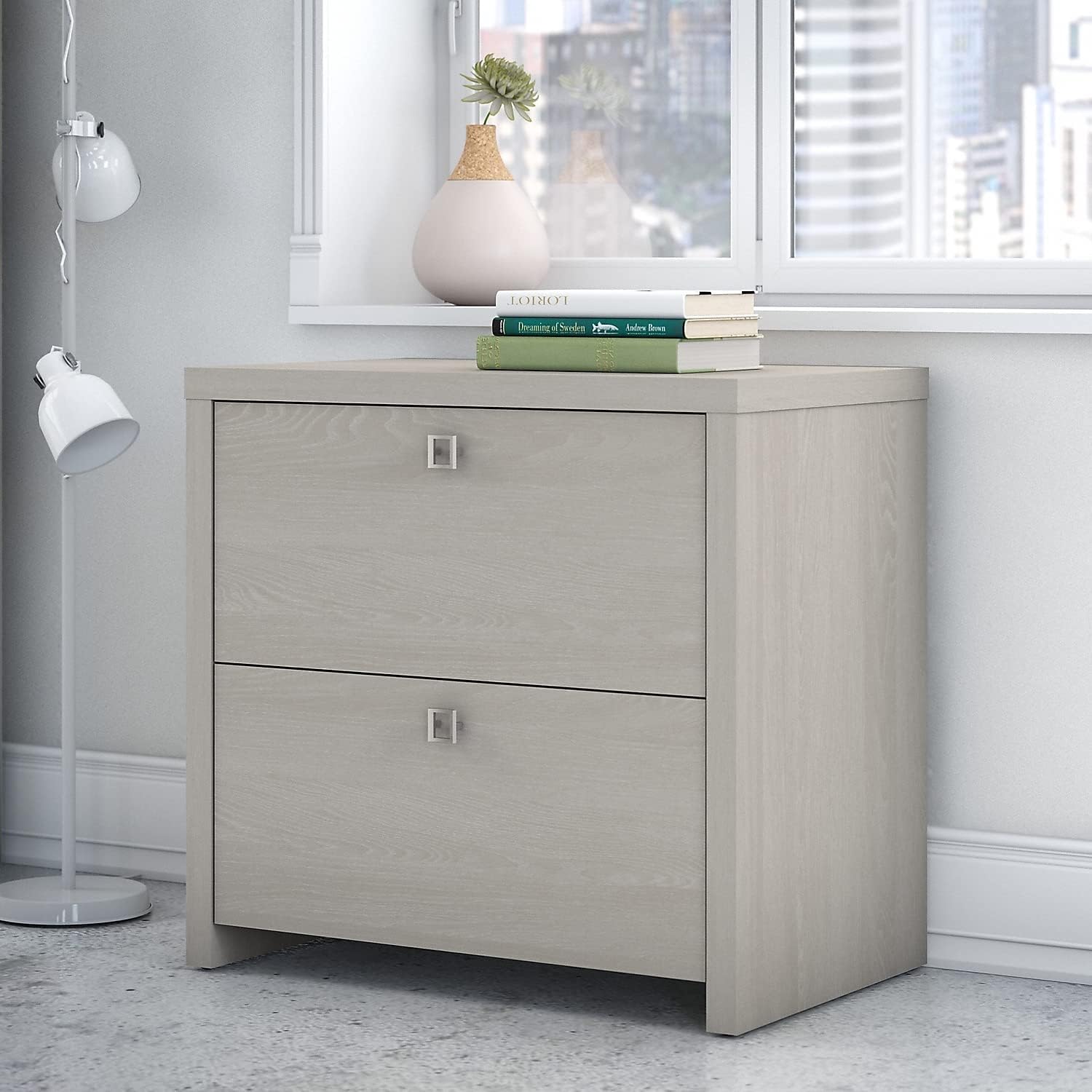 Bush Furniture Lateral File Cabinet with Satin Silver Hardware | Echo Collection 2 Drawer Filing Unit for Home Office or Professional | 31Wx20Lx30H