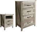 NEDYO 2PCS Rustic Dresser and Nightstand Set, Farmhouse 4 Drawer Dresser and 2 Drawer Nightstand with Charging Station, Wooden Bedroom Dresser Set. Light Rustic Oak