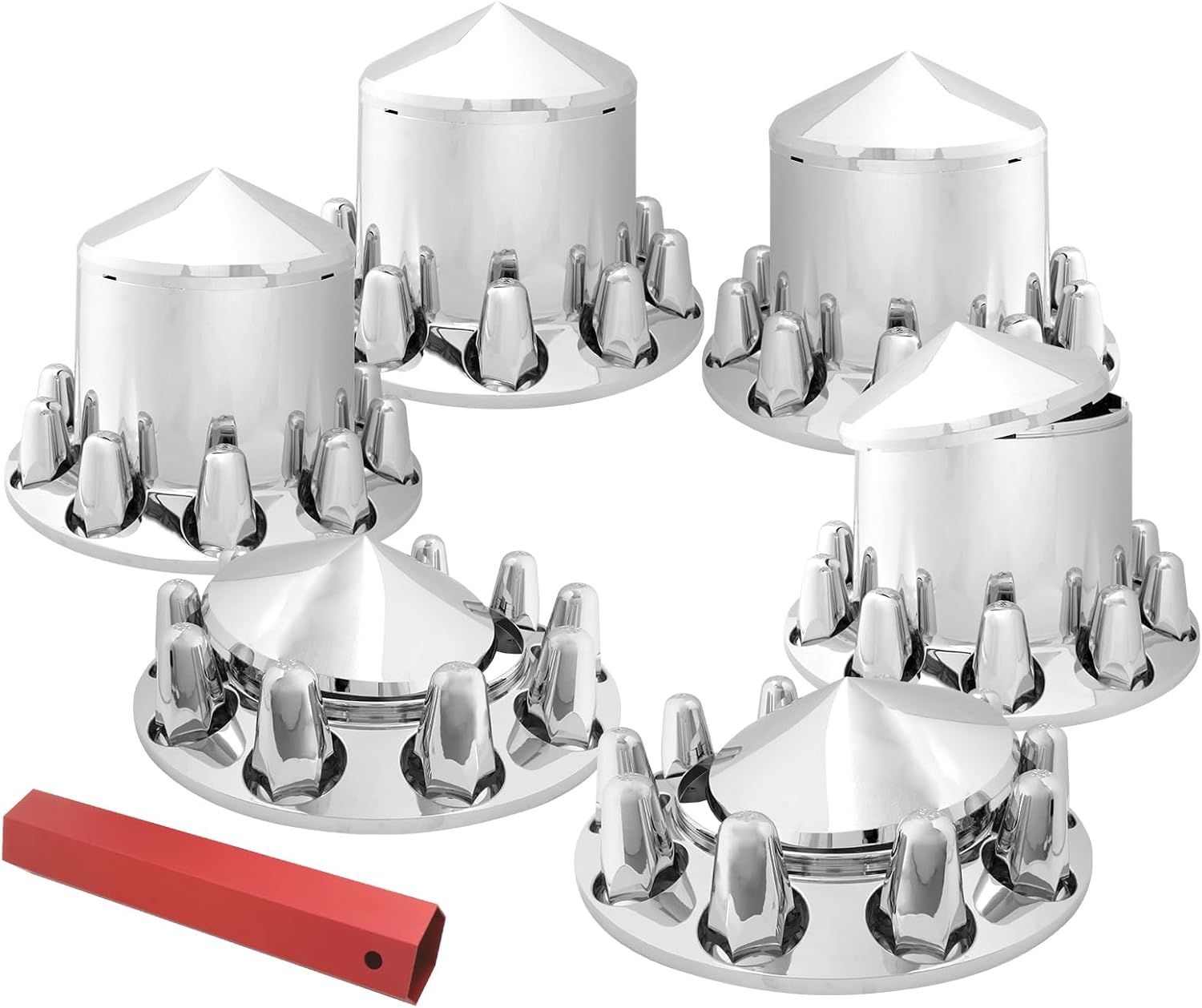 GG Grand General 40233 Chrome Plastic Complete ABS Axle Set (2 Front & 4 Rear) w/Cone Style Hub Caps and Push-On 33mm Lug Nut Covers for Trucks, 4 Pack, '33mm x 3'''