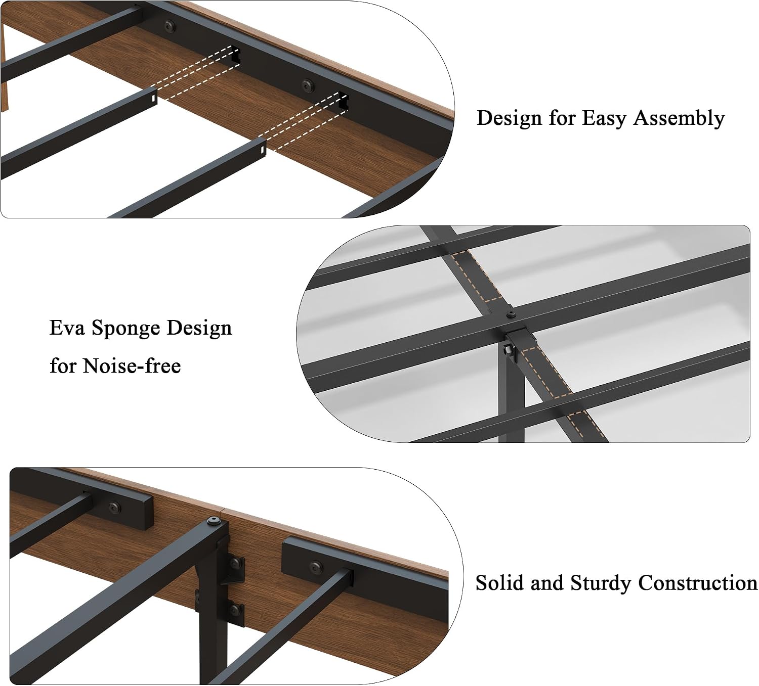 Farmhouse Wooden Bed Frame Queen Size with Storage Headboard, Boho Platform Bedframe with LED Lights and Charging Station, Metal Slats Support, No Box Spring Needed, Deep Brown