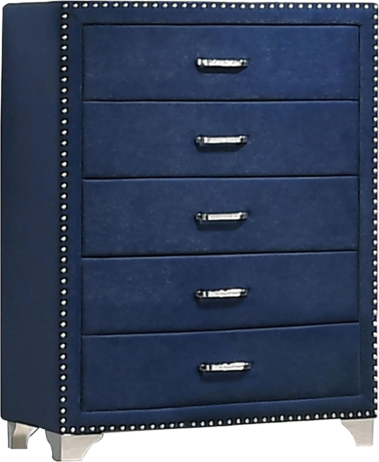Coaster Home Furnishings Melody Modern Classic 5-Piece Bedroom Set Velvet Upholstered Queen Size Wingback Bed Frame 66-inch Headboard Pacific Blue 223371Q-S5