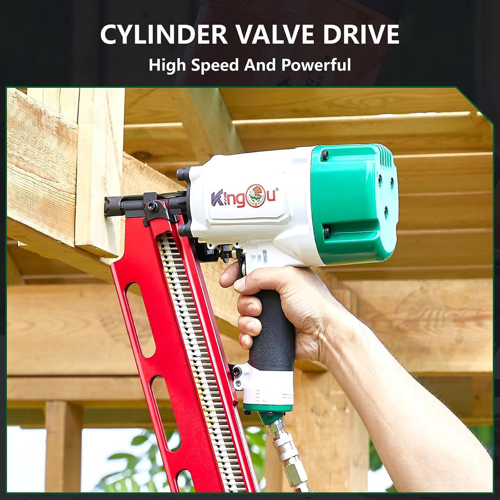 KingOu Mexican Style 21 Degree NR2183M Light Weight (7.8lb) Framing Nailer, Pneumatic Framing Nail Gun with Aluminum Magazine, 2-Inch up to 3-1/4-Inch Plastic Collated Full Head Framing Nails