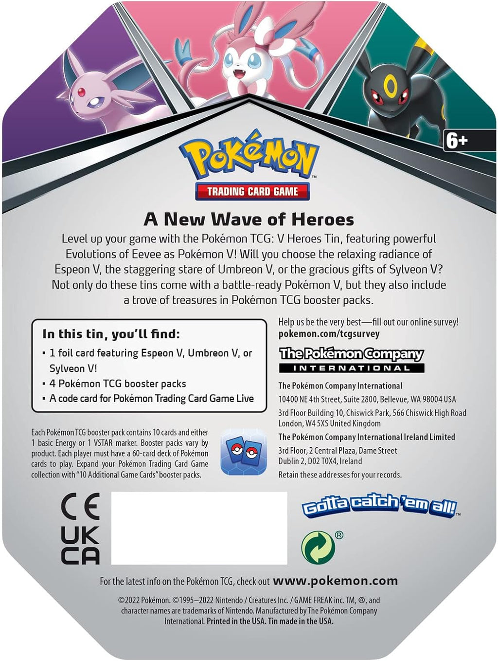 Pokémon TCG: V Heroes Tin Espeon (1 Foil Card & 4 Booster Packs),Single,Multicolor