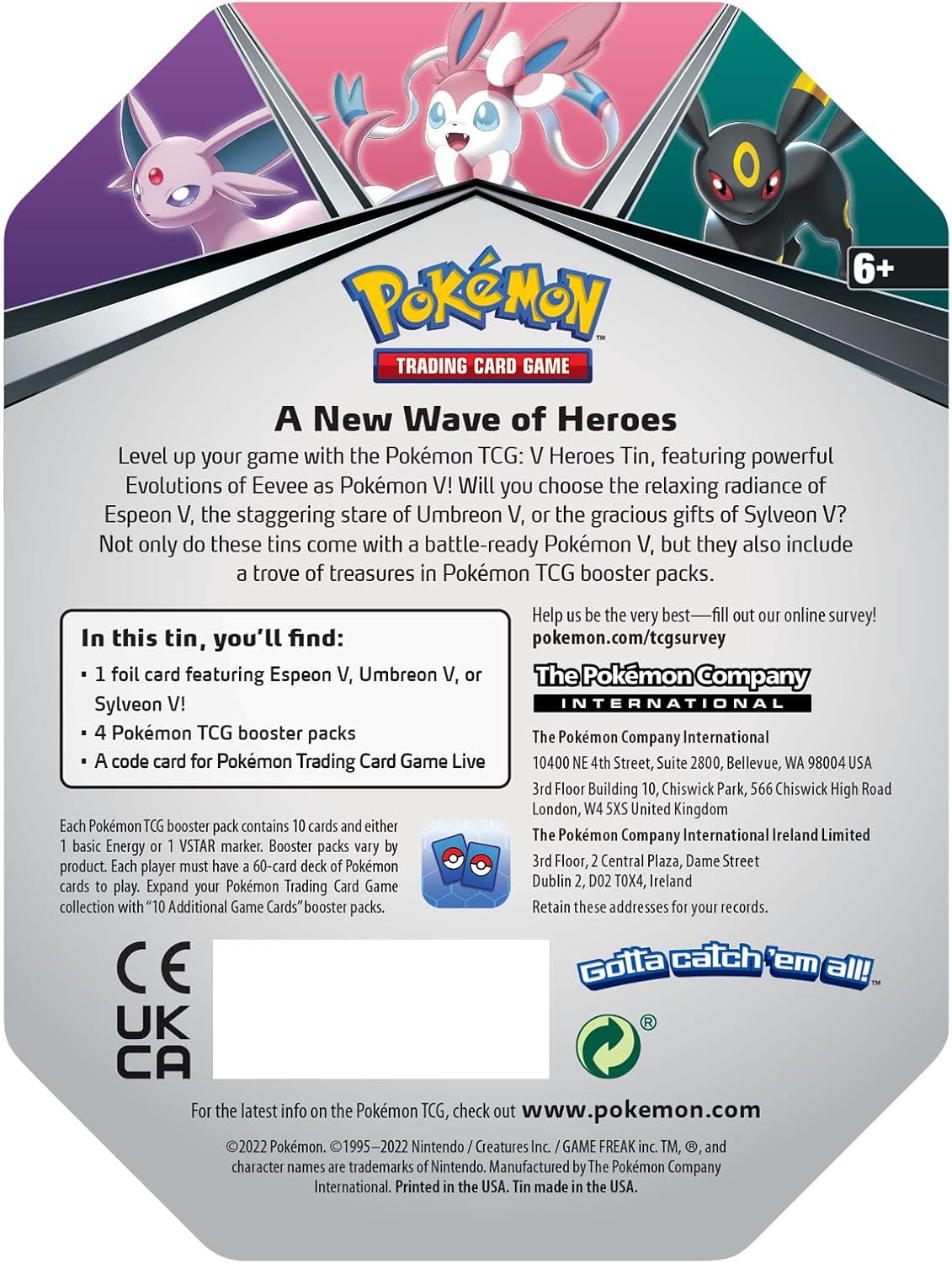 Pokémon TCG: V Heroes Tin Espeon (1 Foil Card & 4 Booster Packs),Single,Multicolor