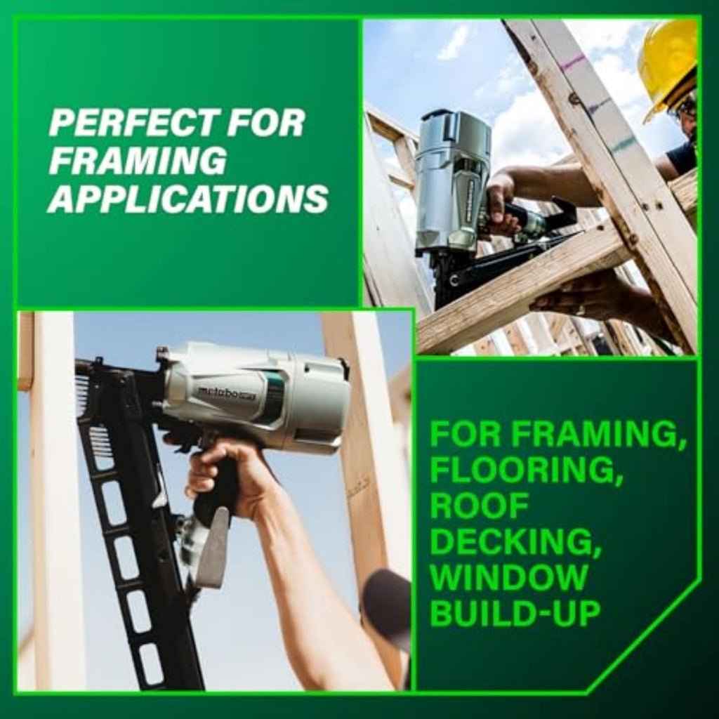 Metabo HPT Framing Nailer, Pro-Preferred Pneumatic Power Nailer & Framing Tool For Flooring, Roof Decking & More, Rapid Response Cylinder Valve, 21° 2' to 3-1/4' Plastic Collated Nails, NR83A5(S)