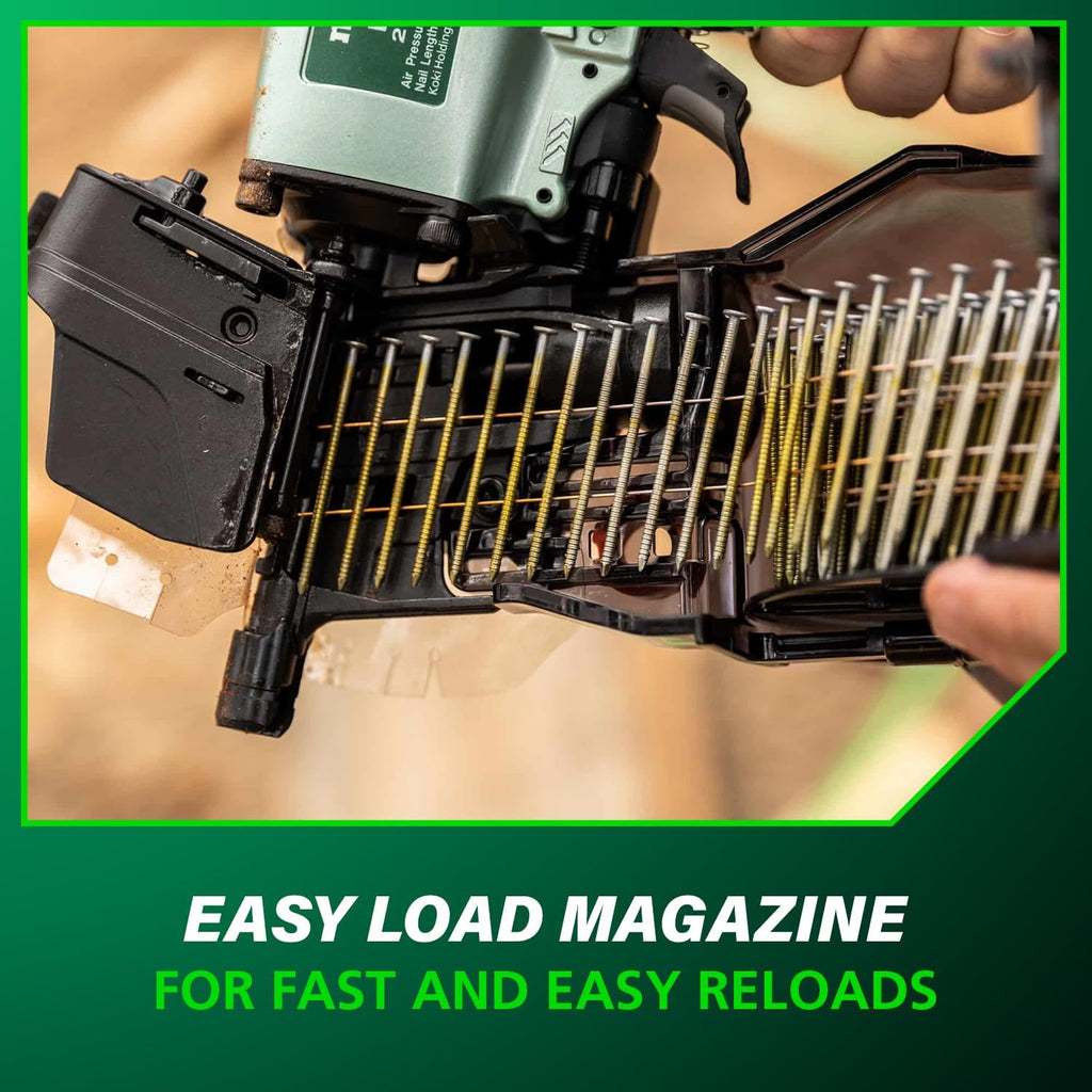 Metabo HPT Coil Siding Nailer, Pro-preferred Pneumatic Power Nailers in Siding Tools, For Sheathing, Decking & Fencing, 15° Plastic Collated Nails and 16° Wire Coil Nails, NV65AH2