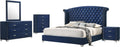 Coaster Home Furnishings Melody Modern Classic 5-Piece Bedroom Set Velvet Upholstered Queen Size Wingback Bed Frame 66-inch Headboard Pacific Blue 223371Q-S5