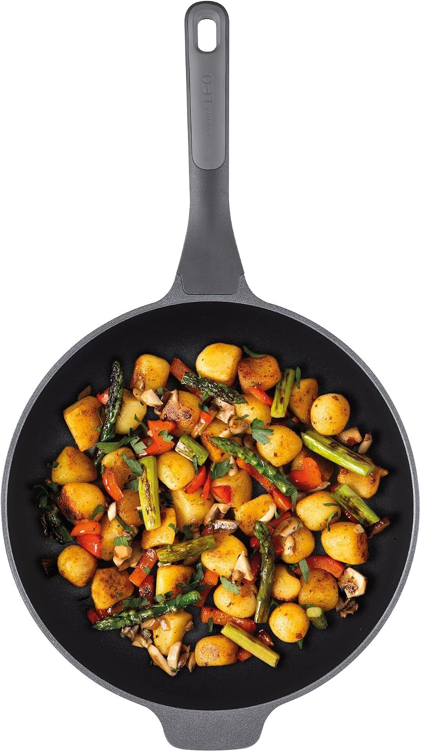 Berghoff Leo Stone+ Nonstick Ceramic 12in Wok Pan 5.3qt. Recycled Aluminum CeraGreen Non-toxic PFAS Free Cookware Stay-cool Handle Induction Cookware