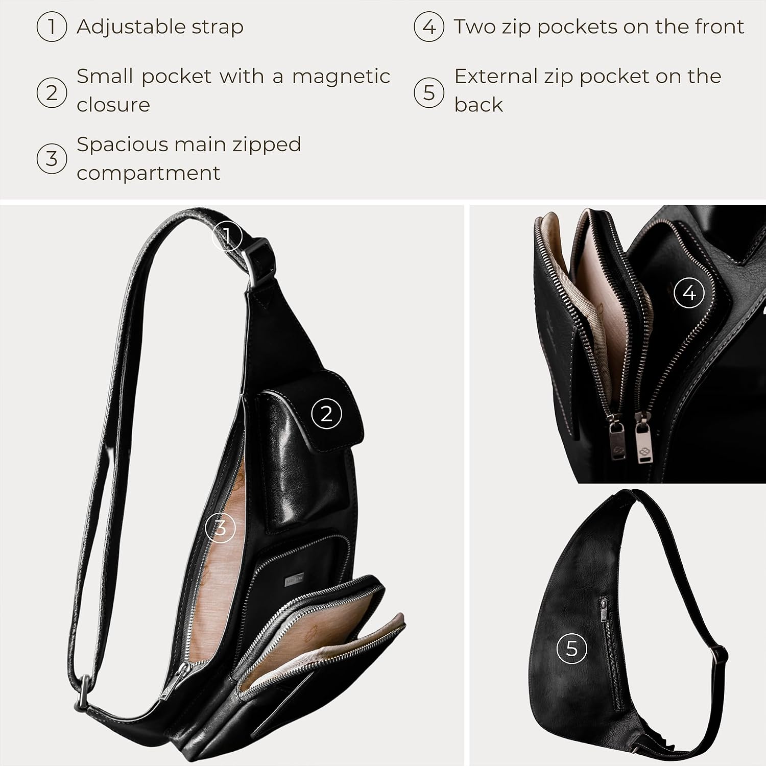 Time Resistance Leather Sling Bag - Crossbody Bag - Messenger Bag for Men and Women - Handmade Shoulder Bag Backpack