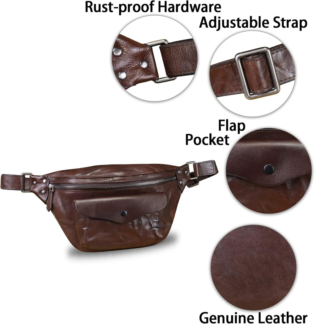 Genuine Leather Fanny Pack for Women and Men Vintage Real Leather Sling Bag Crossbody Bag Fashion Waist Bag Chest Purse
