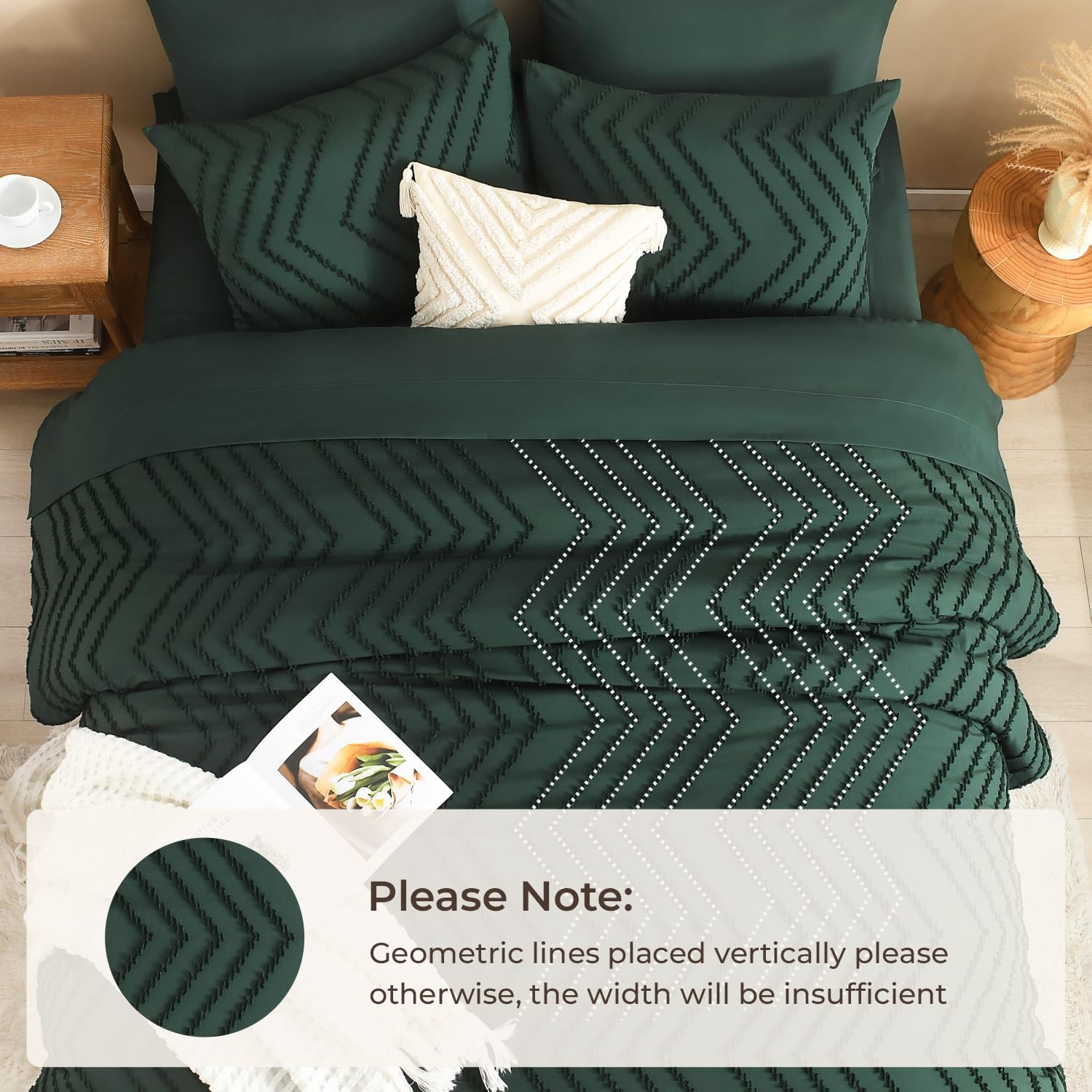 Litanika Super King Plus Size Comforter Set with Sheets Emerald Green - 7 Pieces Bed in a Bag Oversized King Boho Tufted Complete Bedding Sets with Comforter, Sheets, Pillowcases & Shams