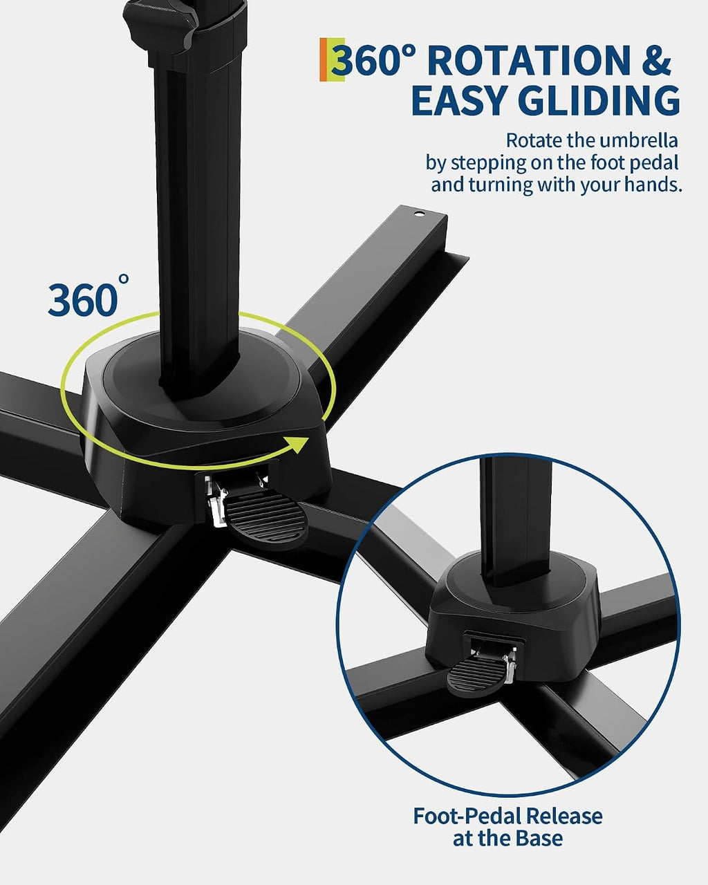 Takywep 10ft Cantilever Patio Umbrella, Outdoor Umbrella 360-degree Rotation, Solar-powered LED lights, Easy-Tilt Mechanism, for Decks, Poolside and Backyard Relaxation