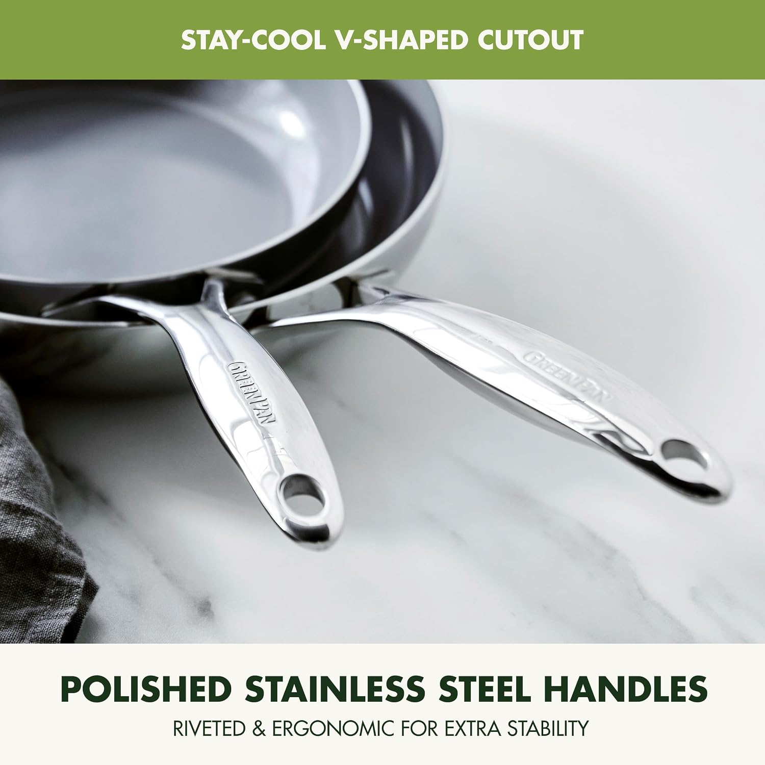 GreenPan Valencia Pro Tri-Ply Stainless Steel 8' & 10' Frying Pan Skillet Set, PFAS-Free Ceramic Nonstick Coating, Induction Ready Cookware, All Cooktops, Eggs & Omelets, Dishwasher & Oven Safe 600F