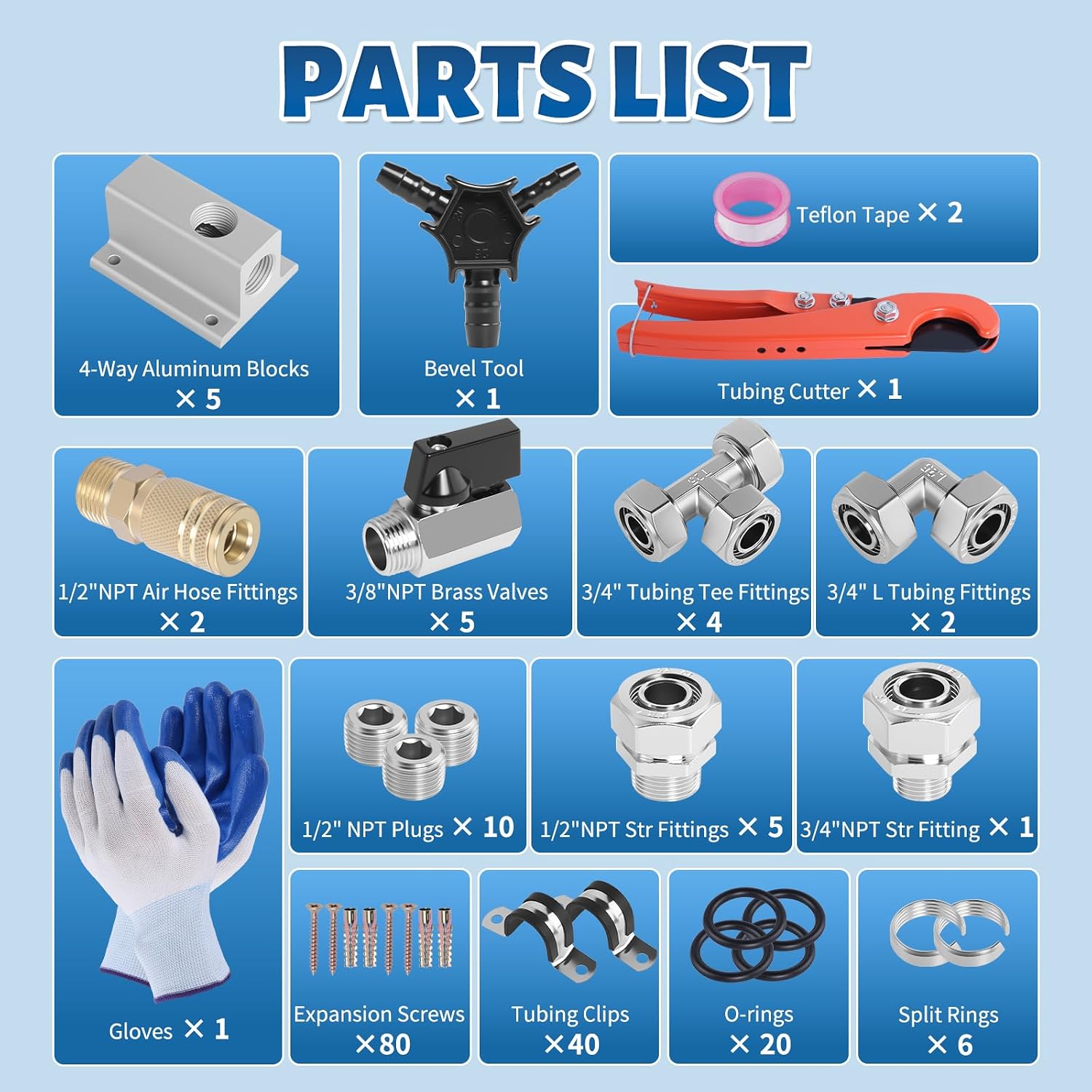 Shop Air Line Kit 3/4' 200FT Compressed Air Piping System HDPE-Aluminum-HDPE Air Tubing with 4-Way Aluminum Blocks Brass Valves Air Piping Fittings Kit Air Compressor Accessories for Garage