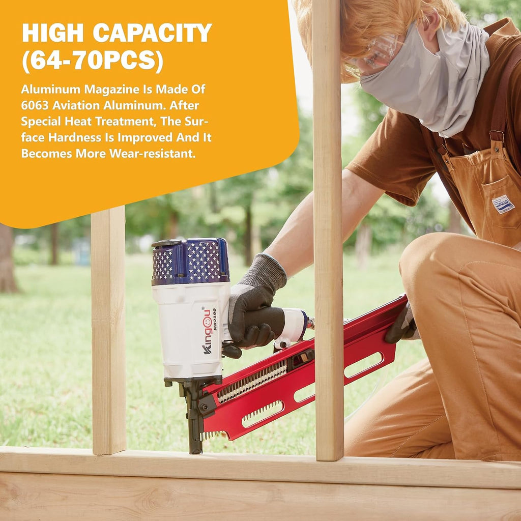 KingOu American Style NR2190 21 Degree Plastic Strip Framing Nailer Gun Aluminum Magazine