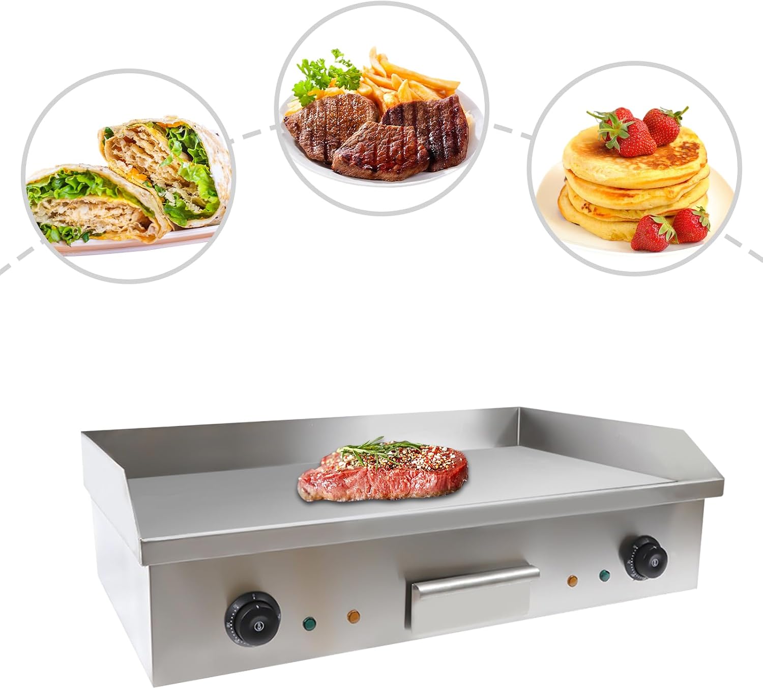 3000W Commercial Electric Countertop Griddle, 28'Cooktop Flat Top Grill Hot Plate,Iron Flat Top Stove Grill Dual Control Temperature 122°F-572°F Teppanyaki Machine Electric Grills Cooking
