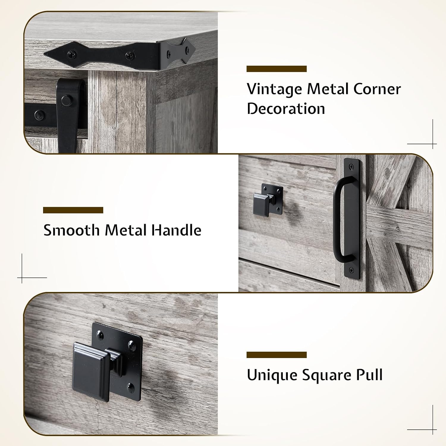 LUXOAK 3 Pieces Bedroom Set - Includes 60' Farmhouse Dresser, 48' Chest of Drawers with Sliding Barn Doors, 48' Tall Storage Cabinet with 5 Drawers, Rustic Grey