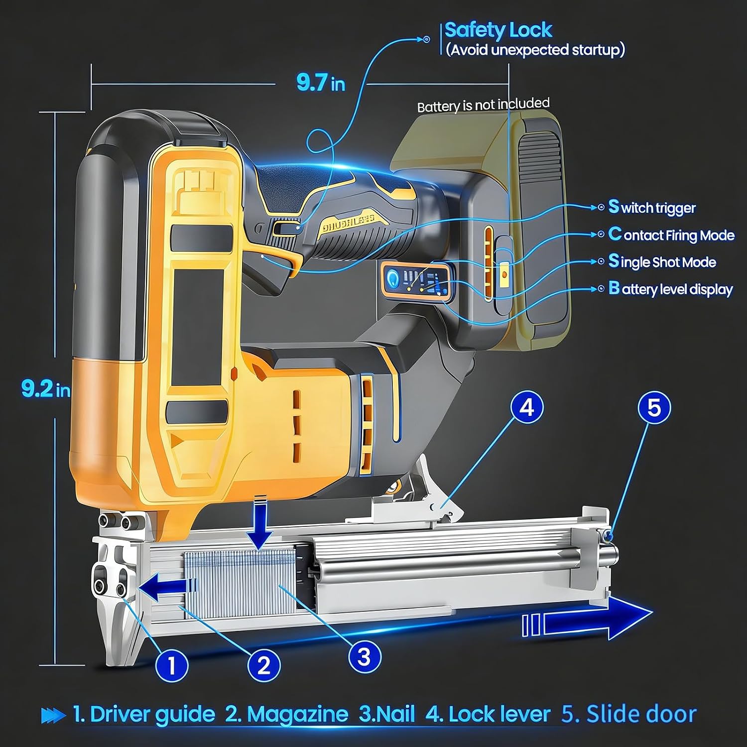 18GA Cordless Brad Nailer, 2-in-1 Electric Nail Gun & Staple Gun for Dewalt 20V MAX Battery, Brushless Motor with 1000 Nails for Woodworking Home Improvement (Battery Not Included)