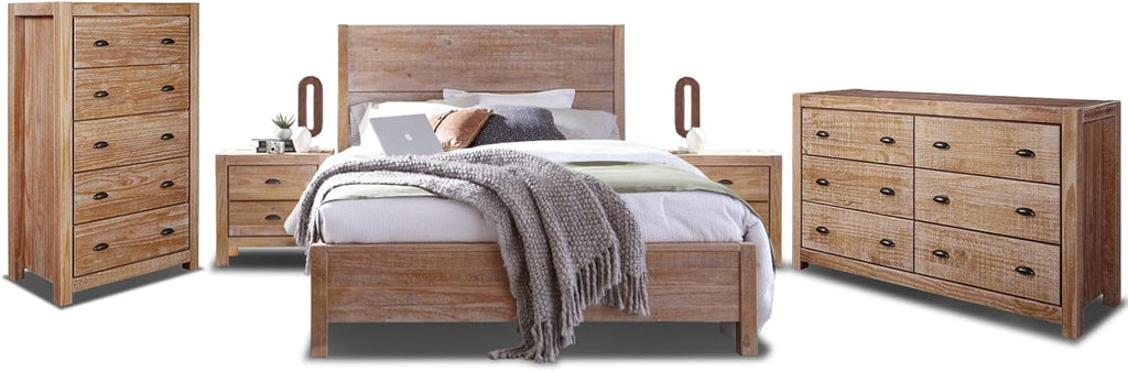 Grain Wood Furniture Montauk Solid Wood 5 Piece Bedroom Set in Driftwood, King Bed