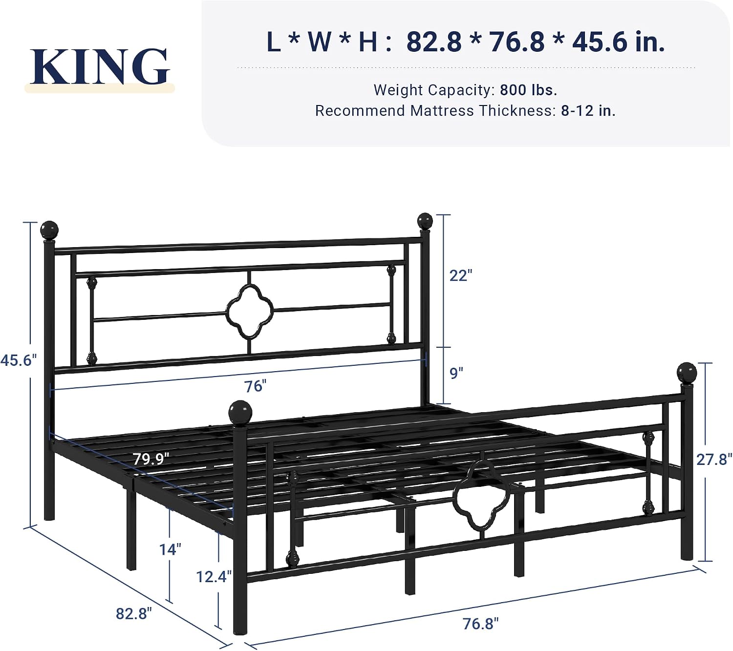 Allewie King Size Metal Platform Bed Frame with Victorian Vintage Headboard and Footboard/Mattress Foundation/Under Bed Storage/No Box Spring Needed/Noise-Free/Easy Assembly, Black