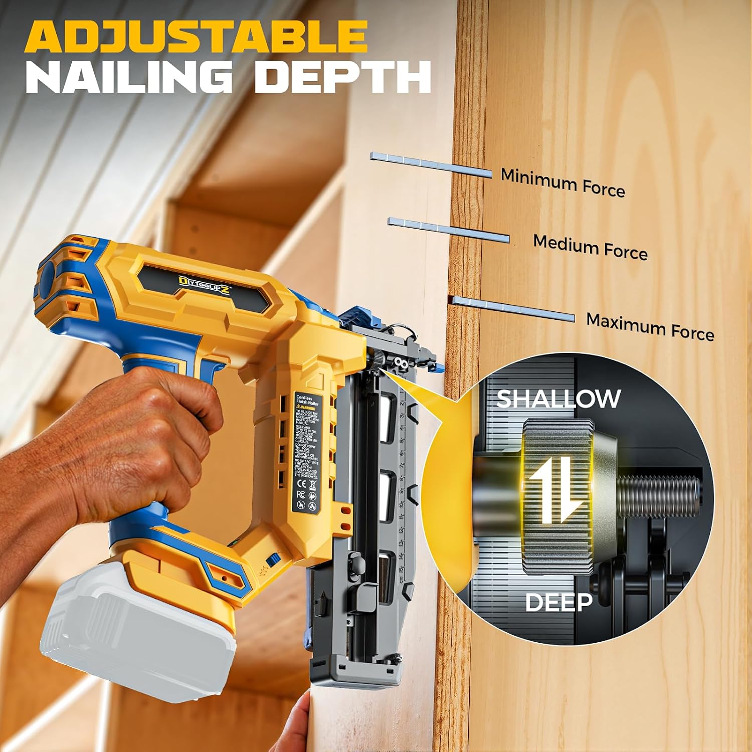 Cordless 16GA Finish Nailer Compatible with Dewalt Battery, 3/4 to 2-1/2 Inch Straight Power Motor Tool 20V,Tool-Free Adjustment, Dual Firing Modes Brad Nail Gun for Finish Work, Tool Only, 5.7LBS
