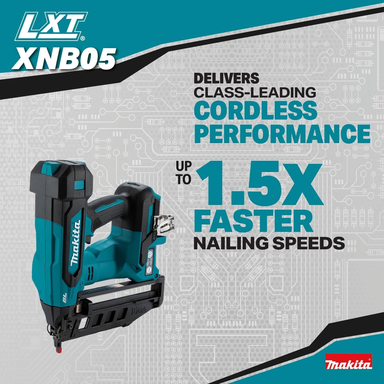 Makita XNB05Z 18V LXT® Lithium-Ion Brushless Cordless 2-1/2' Straight Finish Nailer, 16 Ga., Tool Only