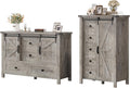 AMERLIFE 2PCS Farmhouse Dresser Set with Sliding Barn Doors, Bedroom Sets Include 47'' Dresser with 4 Drawers, 5-Drawer Tall Dresser, Light Rustic Oak