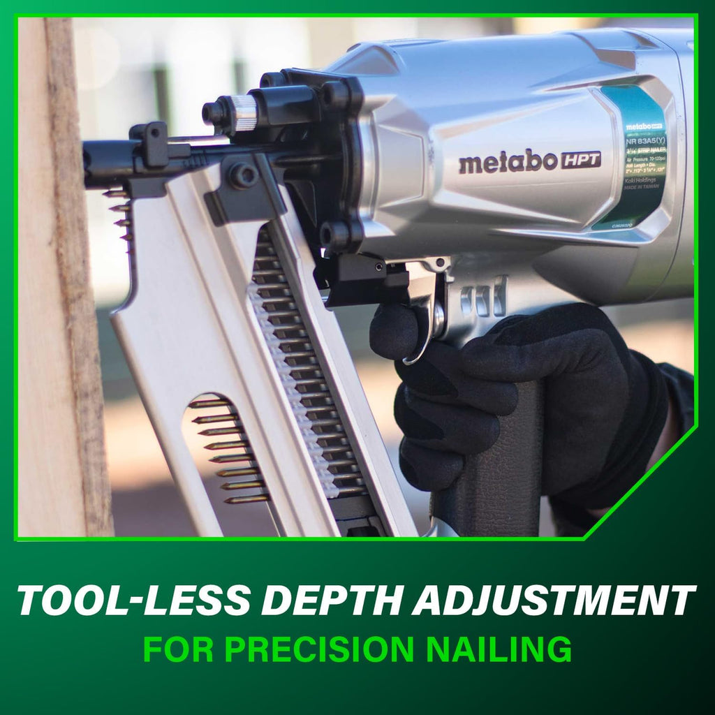 Metabo HPT Framing Nailer | High Grade Aluminum Magazine | Tool-less Depth Adjustment | Pneumatic | Framing Nails 2-Inch to 3-1/4-Inch | Rafter Hook | NR83A5(Y)