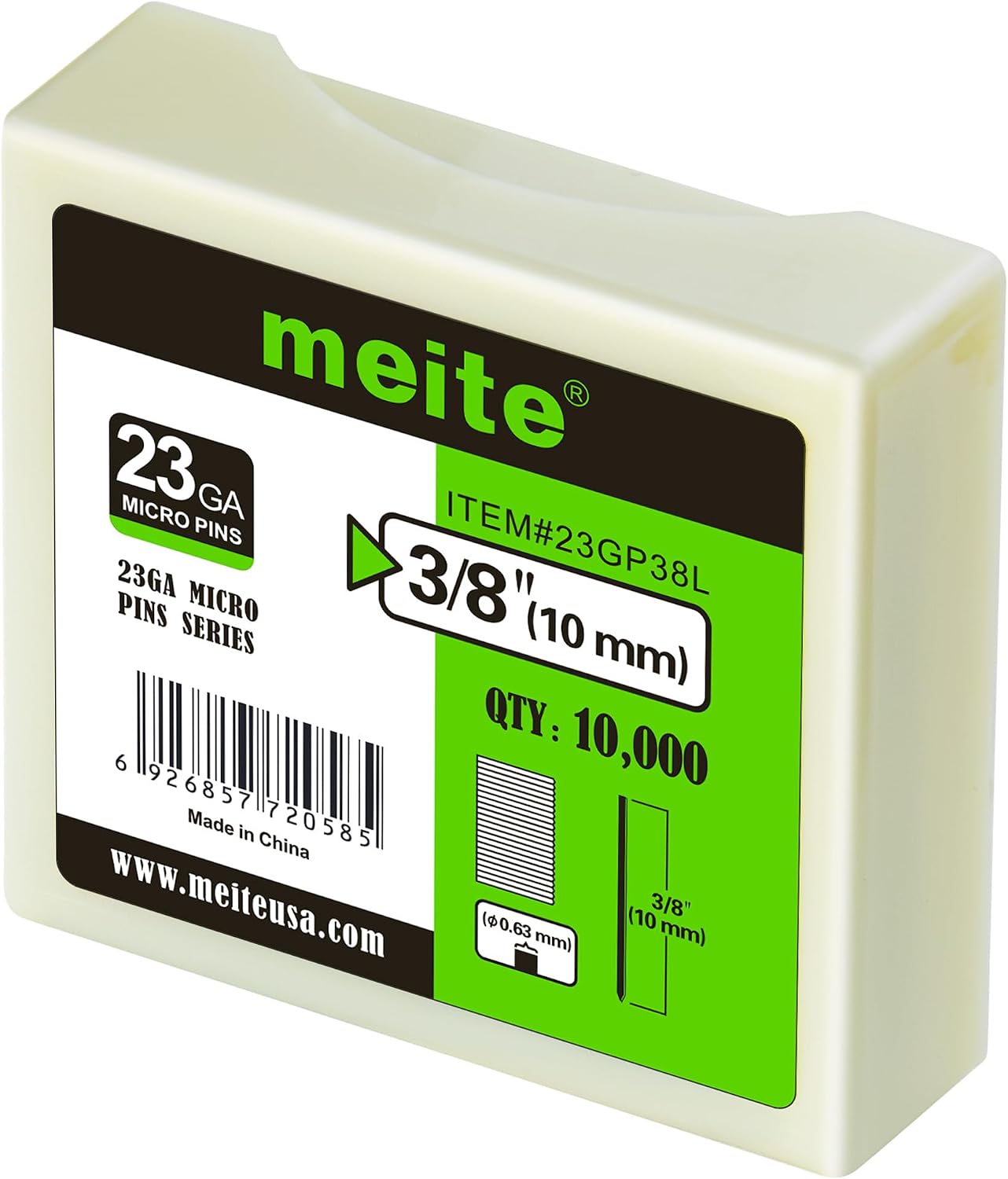 meite 23 Gauge Pin Nails, 3/8-Inch Micro Headless Piner Nails - Galvanized 23GA Pins Nails for Nail Gun, Ideal for Fine Woodworking and Trim Work (1 Case)