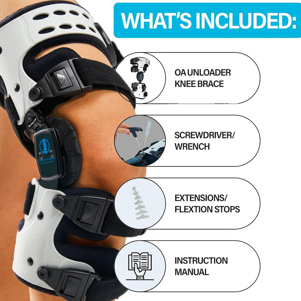 Comfyorthopedic OA Unloader Knee Brace For Medial Knee Pain, Arthritis Support, Osteoarthritis, Bone on Bone Inside Cartilage Joint Side Stabilizer L1851 L1843, Adjustable Plus Size Fits Up to 32in Thigh Circumference, Right