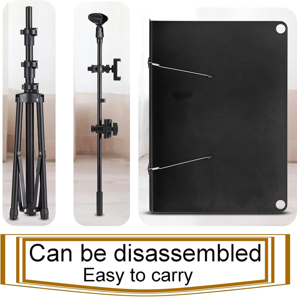 Extra Stable Metal Music Stand, Metal Folding Sheet Music Stand, Wide Tray, Strong Metal Tripod, Strongers Load Capacity, Music Stand with Phone Holder Microphone Holder,