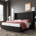 Jocisland King Bed Frame with 49.2' Tall Wingback Headboard,Velvet Upholstered Platform Bed for Cozy Master Bedrooms & Modern Homes,No Box Spring Needed, Easy Assembly, Black