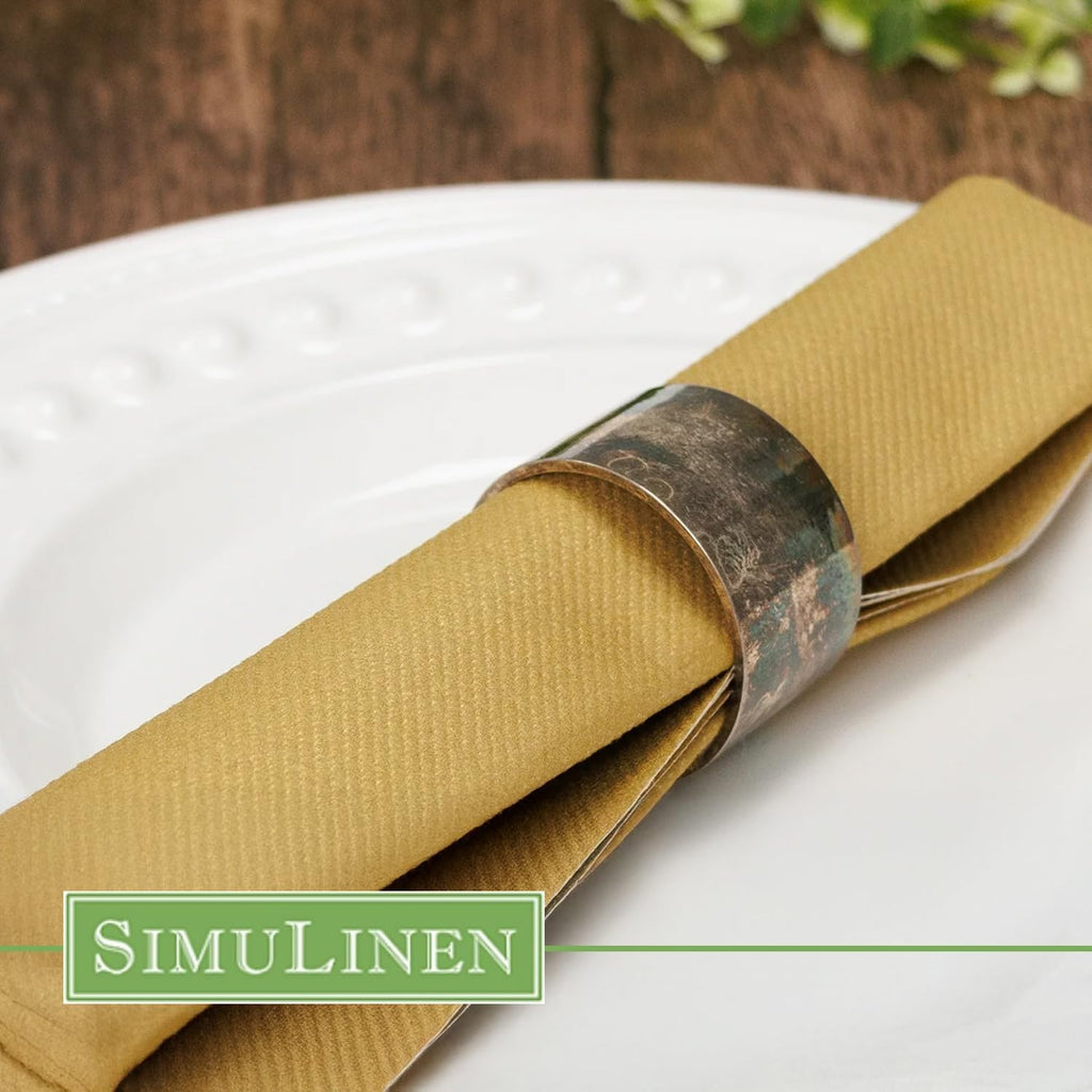 SimuLinen Gold Linen Feel Disposable Dinner Napkins - Cloth-Like Kosher Napkins for Celebrations, Weddings, and Showers, 16'x16', Box of 300
