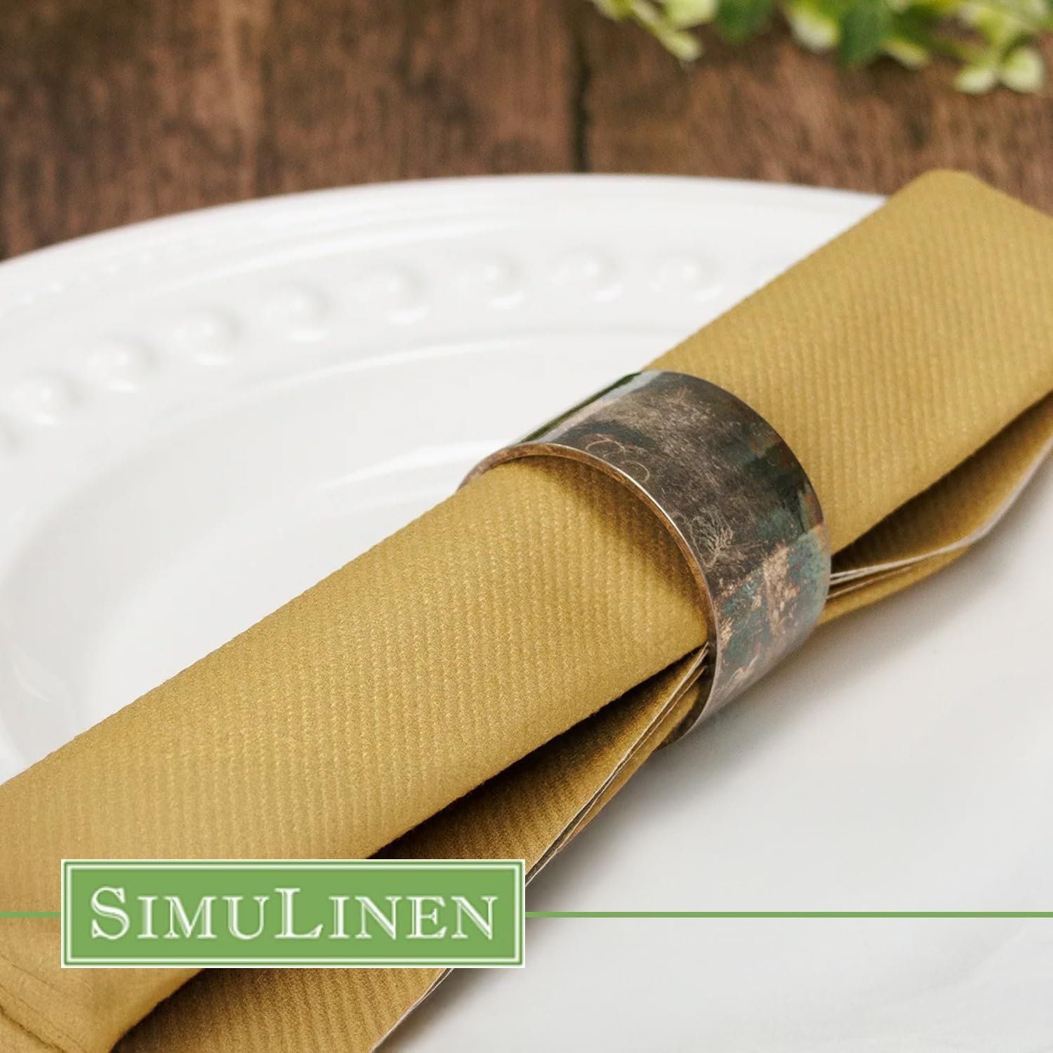 SimuLinen Gold Linen Feel Disposable Dinner Napkins - Cloth-Like Kosher Napkins for Celebrations, Weddings, and Showers, 16'x16', Box of 300