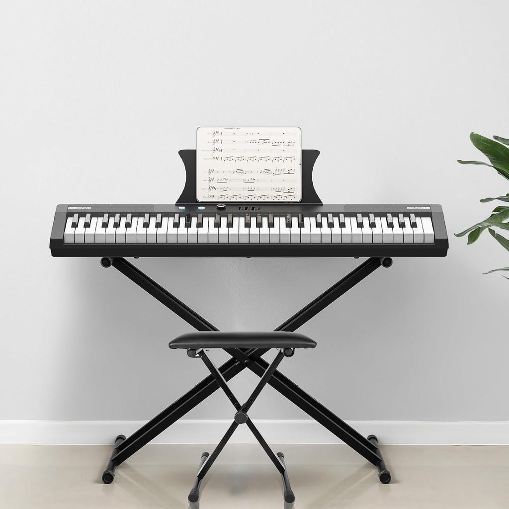 Home Digital Pianos, 61-Key Touch-Sensitive Keyboard Set, Portable HIPS Digital Piano with Adjustable Stand, Microphone & Learning Functions for Home Practice