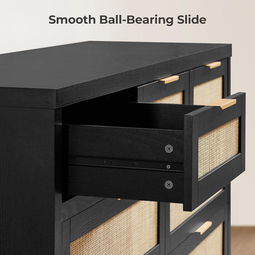 SICOTAS 7 Drawer Dressers for Bedroom Set 2, Long Rattan Dresser, Dresser TV Stand, Closet Organizer Chest of Drawers, Clothes Storage Dressers (Black Oak, 7 Drawers (2 pcs))