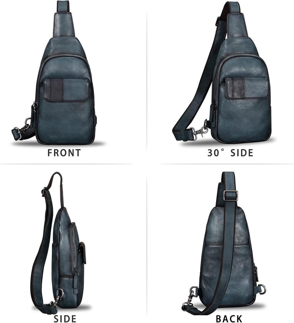 Genuine Leather Sling Bag - Vintage Sling Backpack for Men & Women - Fashion Shoulder & Crossbody Bag