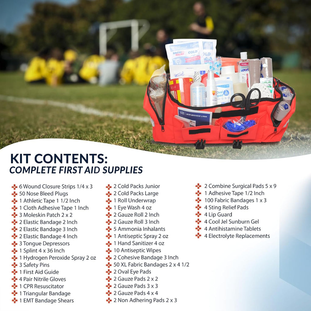 Outdoor Sports First Aid Kit - Complete First Aid Supplies for Outdoor Sporting Injuries, Teams Trainers & Coaches Portable Team Sytle Bag -Easy to Refill and Reuse