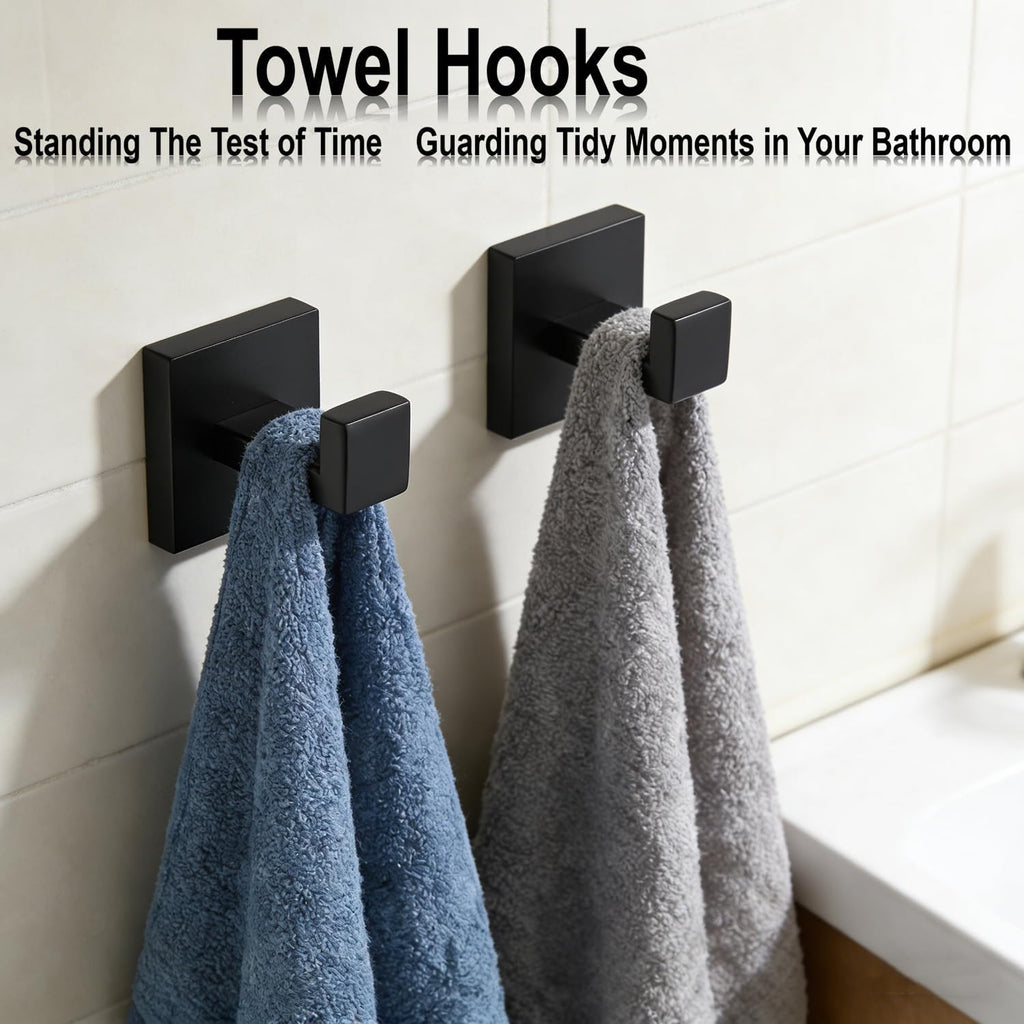 Bathroom Hardware Set 20 Piece Matte Black Bathroom Accessories Set SUS304 Towel Bar Set Includes 4 Towel Bar 24 Inch+4 Towel Holder+4 Toilet Paper Holder+8 Towel Hooks (20, Matte Black, 24 Inch)